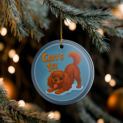 'Cavy's 1st' Ceramic Ornament — Cute Ruby Cavalier First Holiday Keepsake