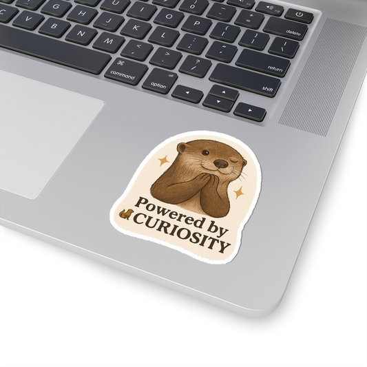 Powered by Curiosity Otter Sticker — Cute Waterproof Kiss-Cut Vinyl Sticker
