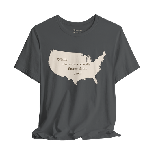 Witness Tee, While News Scrolls