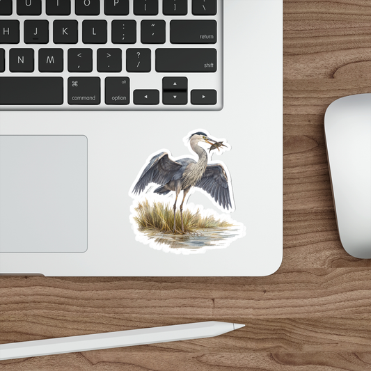 Val the Heron, Matte Vinyl Die-Cut Sticker